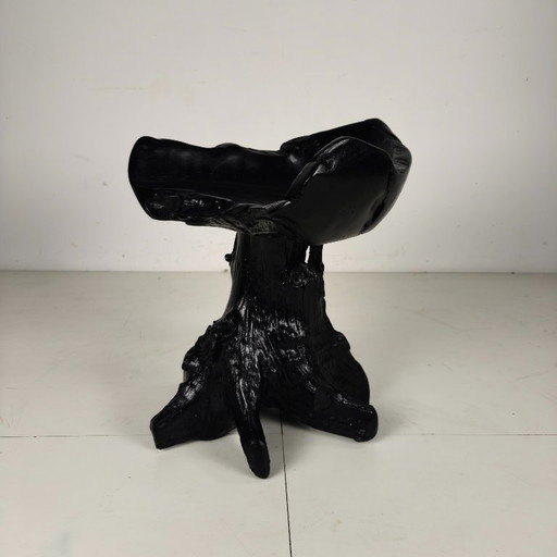 Sedia nera in ceppo d'albero di metà secolo