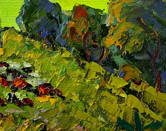 Image 1 of Original Oil Painting Summer Field Landscape Walk Through The Meadows
