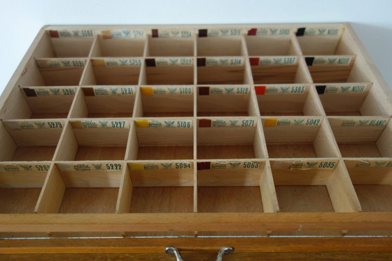 Image 1 of 4-drawer vintage silk haberdashery display cabinet on shelf