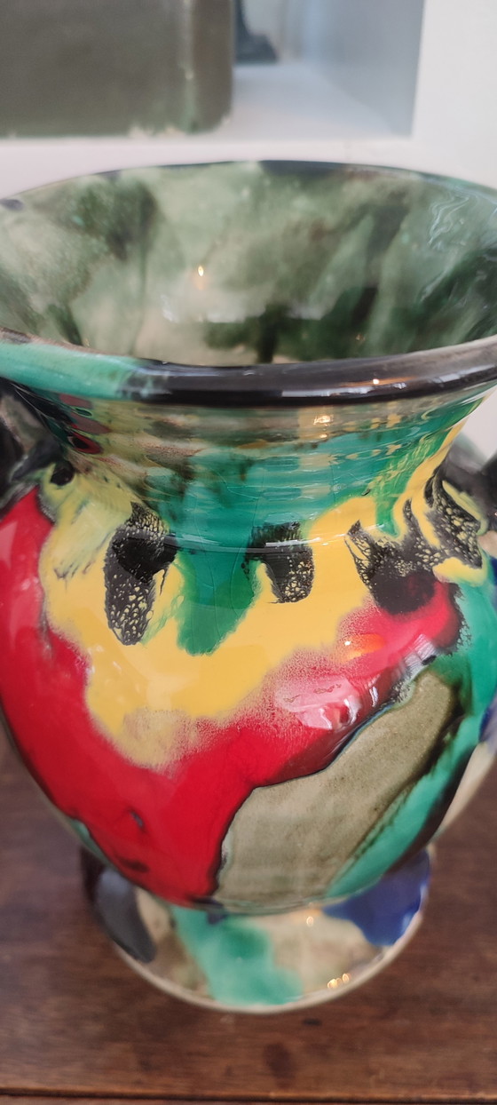 Image 1 of Keramikvase im Art-Deco-Stil mit geflammten Glasuren