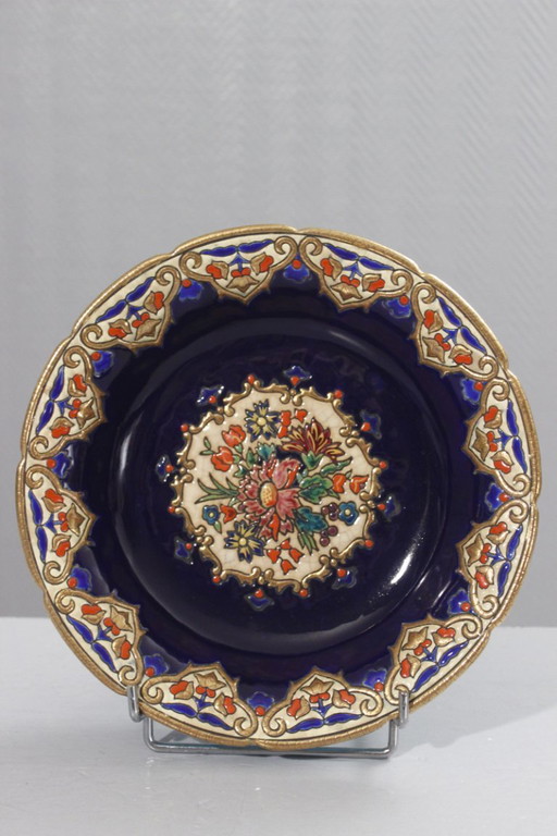 Coupe sur pied émaux de Longwy Renaissance décor Maurice Paul Chevallier