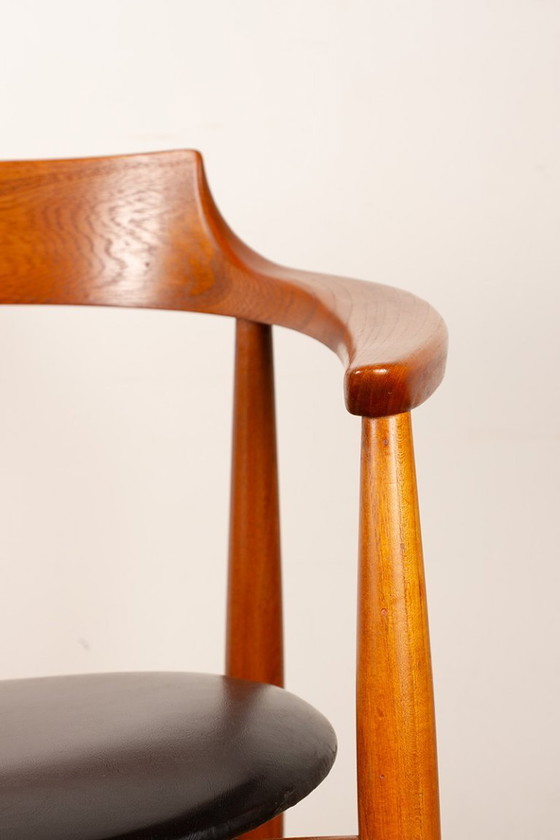 Image 1 of Sedia da ufficio in olmo massiccio e skai, prima edizione, modello ST 750 Arne Wahl Iversen per Niels Eilersen 1959.