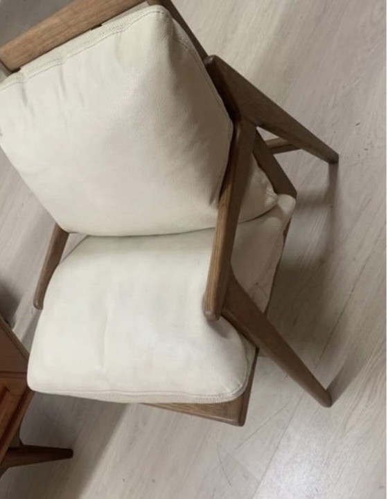 Image 1 of Fauteuil scandinave vintage en bois massif et cuir 