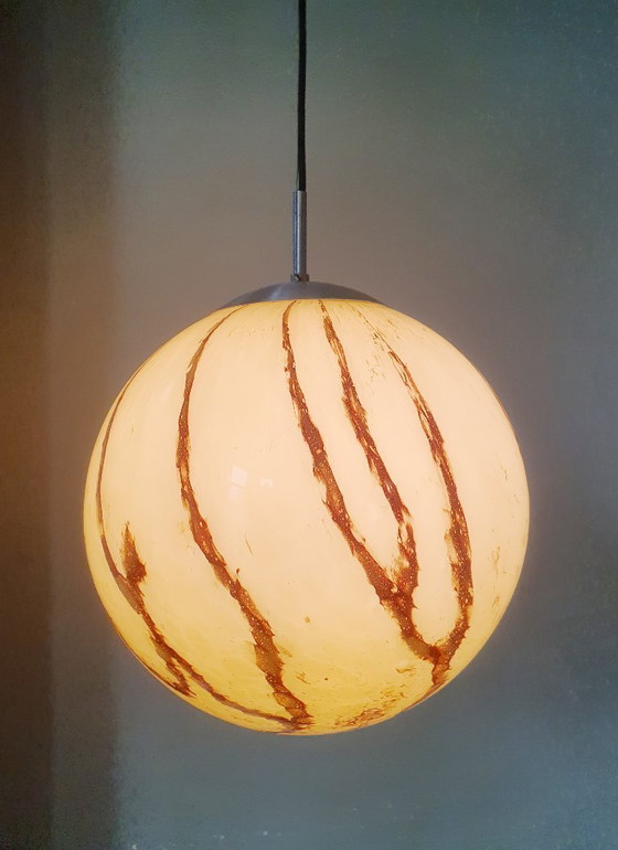 Image 1 of Art Deco vintage pendant lamp made of marbled glass