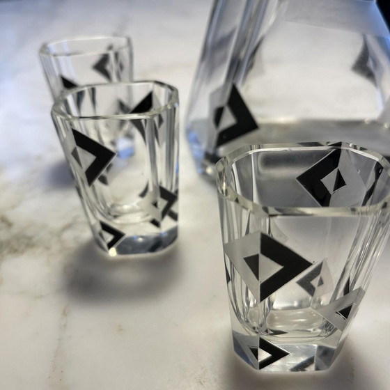 Servizio da Liquore Cubista Art Déco in Cristallo di Karl Palda, anni '30, Set di 8 – Bicchieri e caraffe (photo 9 of 17)