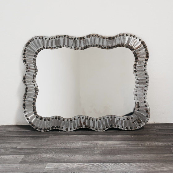 Image 1 of Brutalist Studded Metal Wall Mirror, 1960s Modern Design