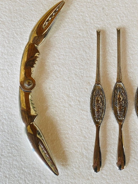 Image 1 of Vintage, Silver-Plated Lobster Forks & Cracker by Silea, Set of 7