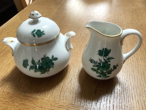 Azucarero y jarra de leche numerados y raros "Rose de Vienne" de Augarten Wien