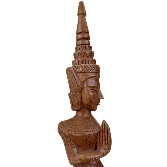 Paire de Gardiens Tephanom Thaïlandais Vintage - 51 cm - Bois de Teck Massif Sculpté à la Main - circa 1960 (photo 22 of 24)