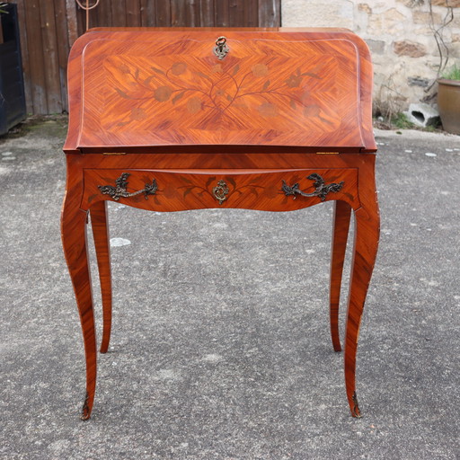 Français Vintage Marquetry secrétaire-bureau-armoire-commode-style Louis XV-50s