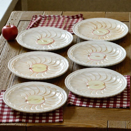 6 vintage earthenware plates with trompe l'oeil apple tart