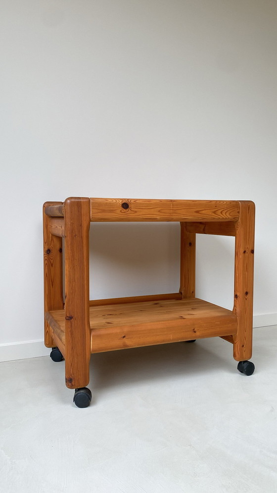 Image 1 of Chariot/chariot de service vintage en bois/pin sur roulettes