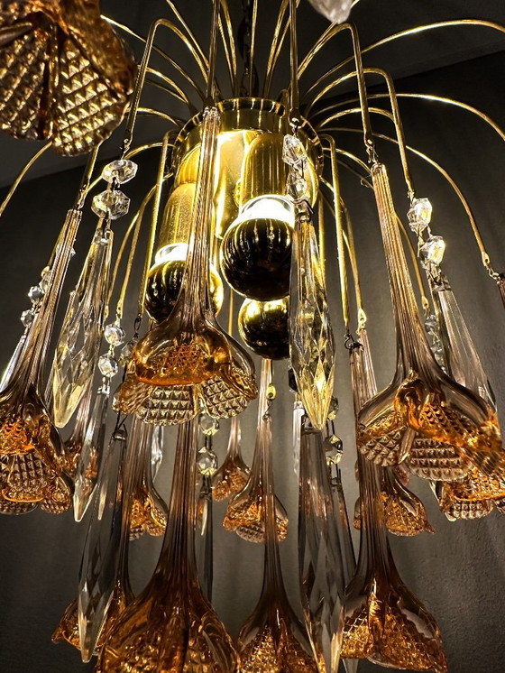 Image 1 of Vintage roze bloemen kroonluchter