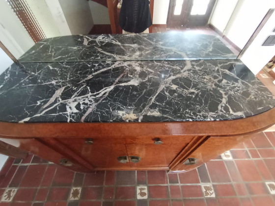 Autentica credenza Art Déco (anni '30) - Legno di radica e marmo nero – Credenze, Marble, Metal (photo 4 of 5)