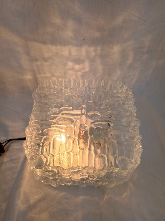 Image 1 of Wall Sconce Ceiling Light Flush Mount PAT ANGEM Mid Century Textured Square Vintage French Glass German Limburg Kalmar