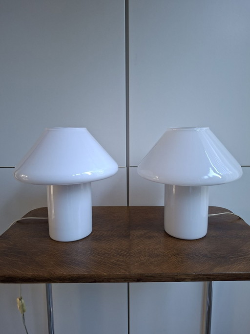 2x Mushroom Lamp, wit, 1980s - Wit Glas