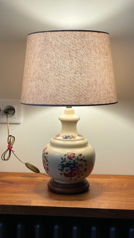 Image 1 of Vintage Ceramic Lamp with Wooden Base
