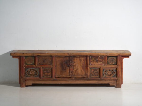 Antique low carved sideboard in elm wood – China, circa 1930 – Iron (photo 26 of 40)