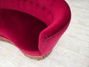 1970s, Danish 2-seater curved sofa, red furniture velour, beech wood.