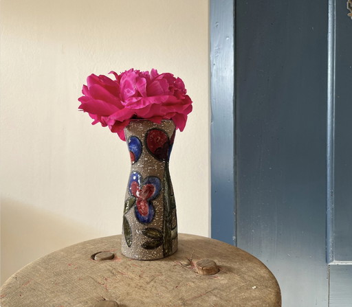 Mari Simmulson Vase, "Cardus", Upsala Ekeby Sweden, Floral Design, Nr. 7040M, Ceramic/Stoneware, Vintage 1970