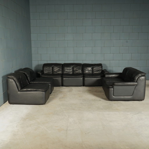 Modulare Sitzgruppe Vintage - schwarzes Leder