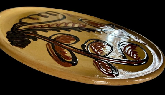 Image 1 of Grande piatto decorativo astratto in terracotta vintage