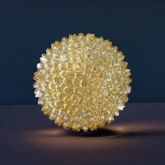 Image 1 of HELENA TYNELL Glashütte LIMBURG ceiling wall lamp dia 20cm amber glass smoky 60s 70s vintage rare