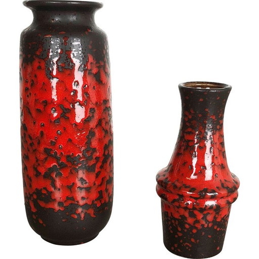 Paire de vases vintage en céramique de lave grasse de Scheurich, Allemagne 1970