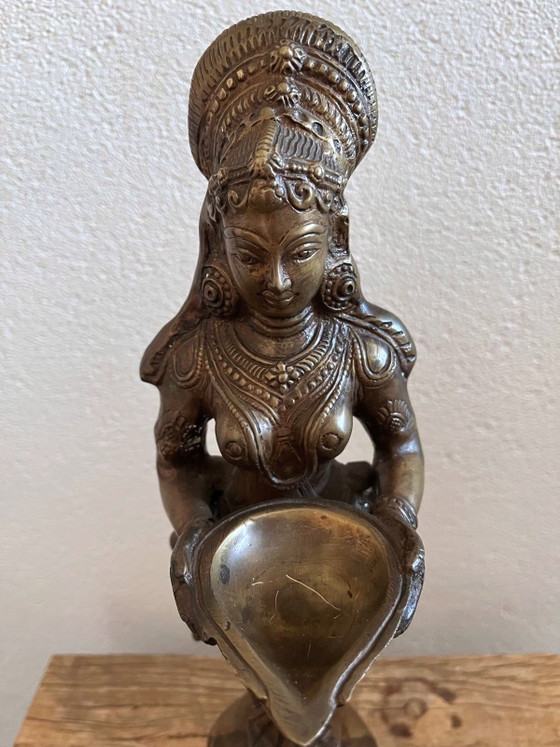 Image 1 of Groot vintage messing Deepalakshmi-beeld / olielamp – 45 cm (3,5 kg)