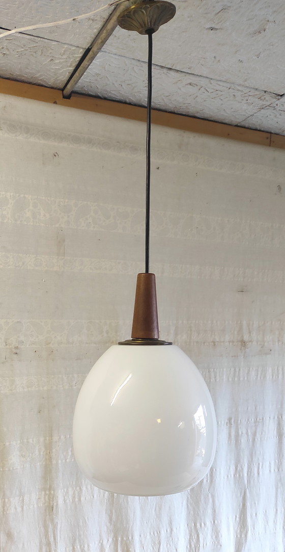Image 1 of Scandinavian style opaline globe pendant lamp XL - mid. 20th century 