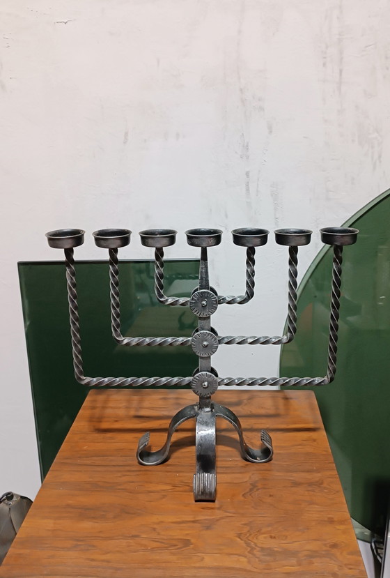Image 1 of Vintage brutalist wrought iron candle holder 