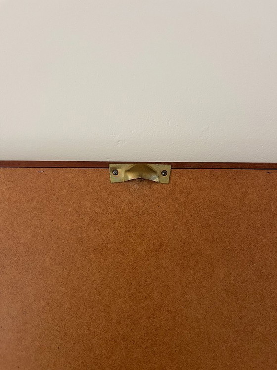 Image 1 of Vintage Deense teakhouten spiegel met verstekhoeken - spiegel uit het midden van de 20e eeuw