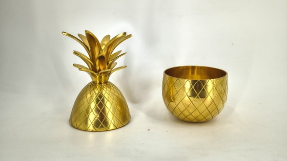Image 1 of Seau à glace vintage en laiton en forme d'ananas, années 1970