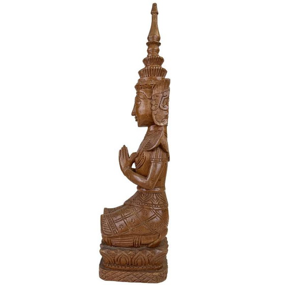 Paire de Gardiens Tephanom Thaïlandais Vintage - 51 cm - Bois de Teck Massif Sculpté à la Main - circa 1960 (photo 7 of 24)