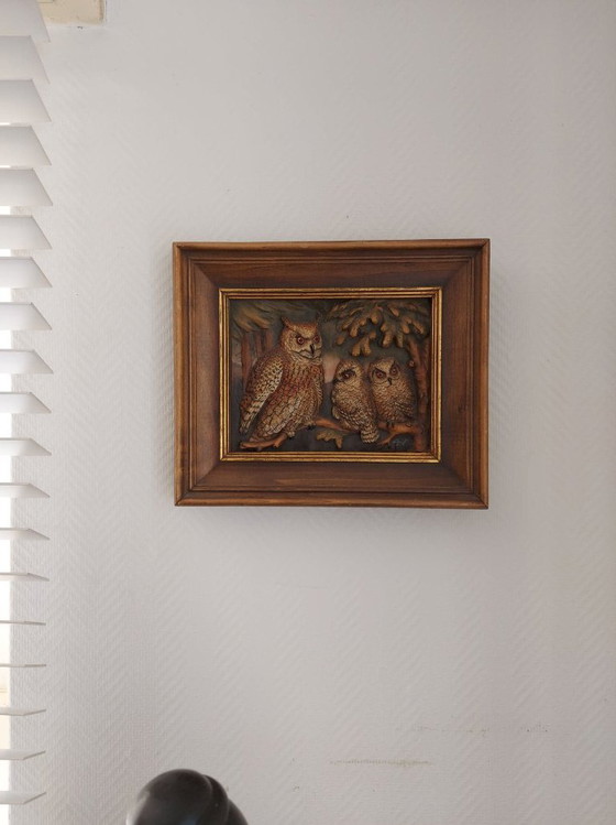 Image 1 of Anri Gilde woodcut three owls by Carl Spitzweg