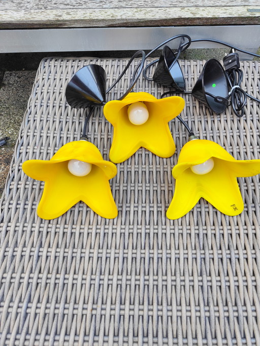 3 bright Ochre yellow Pols Potten chalice ceiling lamps