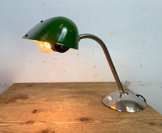 Image 1 of Vintage Green Enamel Bankers Table Lamp, 1950s