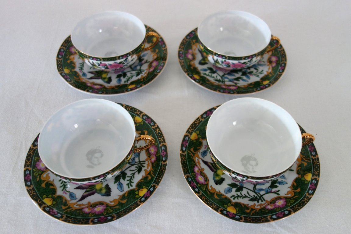 4 tazze e piattini Yamasen fine china Giappone