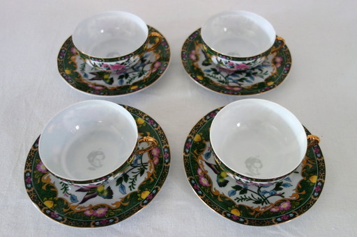 4 Yamasen fine porcelain cups and saucers Japan