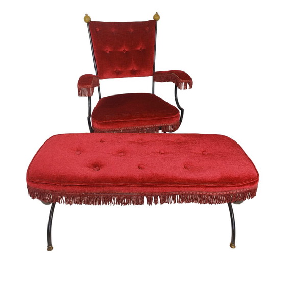 Image 1 of Pair of Savonarola Chair With Matching Stool