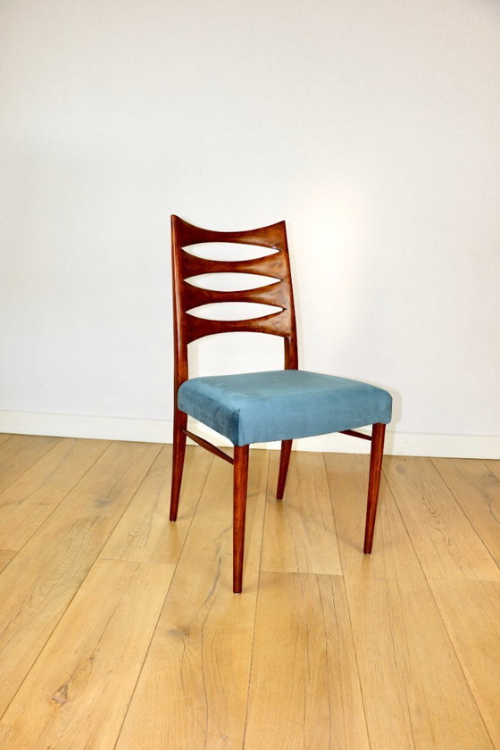 Image 1 of Danish vintage chairs blue turquoise vintage - set of 4 - great set