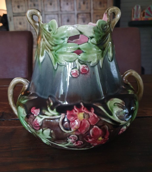 Art Nouveau vase with floral relief decoration-rare model ca 1900