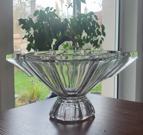 Image 1 of Coupe en verre épais gravée Slovakia Style Art Déco