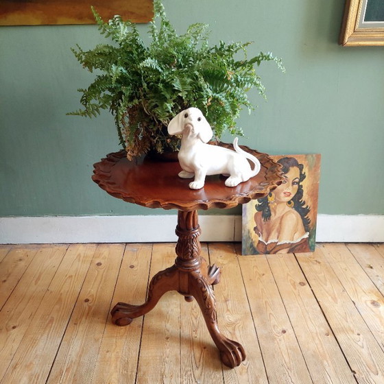Rococo style wooden side table, brown (photo 7 of 8)