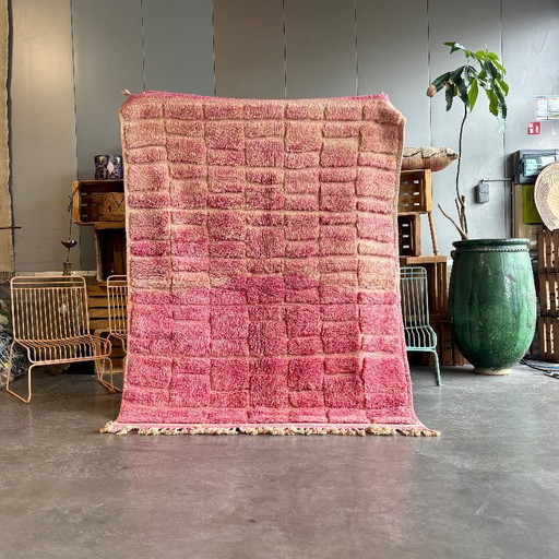 MAROKAAN CHECKERED PINK Wollen Vloerkleed 160x220 cm