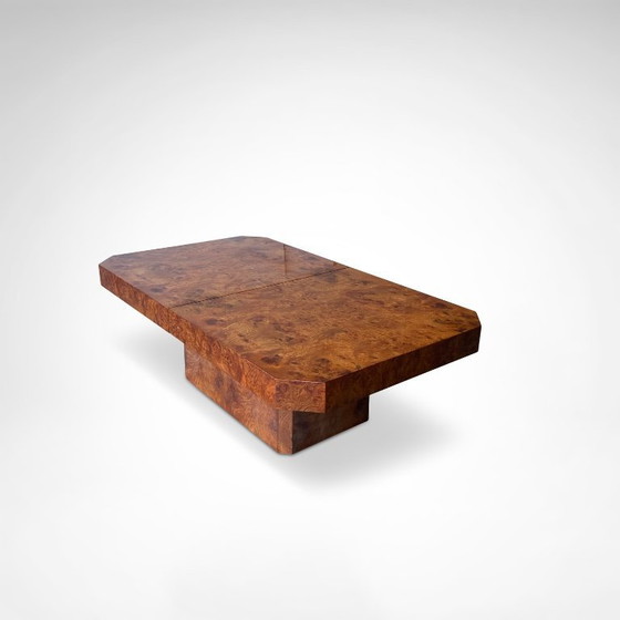 Image 1 of Couchtisch aus Maserholz mit Bar von Maison Lancel, Frankreich, 1980er Jahre