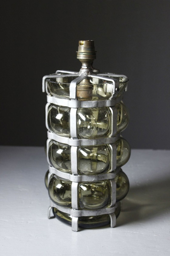 Vintage Brutalist Lamp Double Lighting Blown Glass in Cage 20th Century Design – Table lamps (photo 6 of 11)