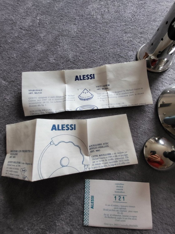 Image 1 of Alessi kettle, tea glasses, espresso glasses, milk, sugar, spoon, salt