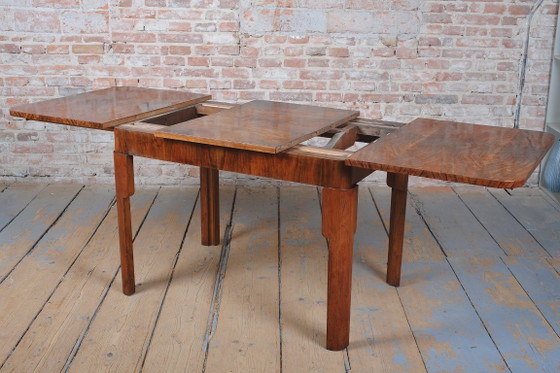 Gerestaureerde uitschuifbare eettafel in art-decostijl, beuken-, sparren- en walnotenhout, Tsjechisch, jaren (photo 3 of 14)