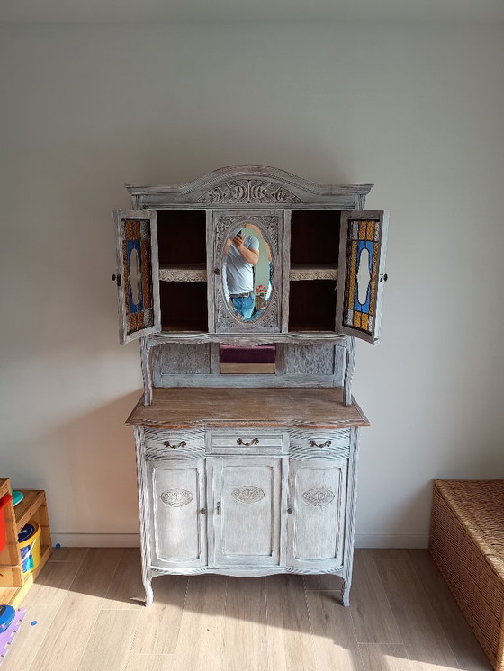 Image 1 of Antique sideboard with leaded glass and mirror